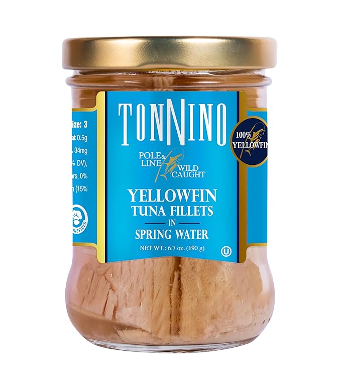 Tonnino Tuna Fish Yellowfin Pole&Line - Spring Water ??Pack of 6 ??Alternative to Salmon ??Protein Snacks ??Ready to Eat Meals