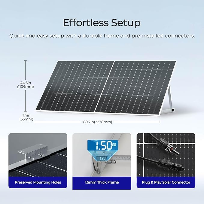 Renogy Solar Panels 1180W 12V/24V N-Type Bifacial Solar Panel 2PCS 590W Monocrystalline On/Off Grid Application Over 1000 Watt Solar Panel High Efficiency Durable for Homes Roof RV Boat Camping Black