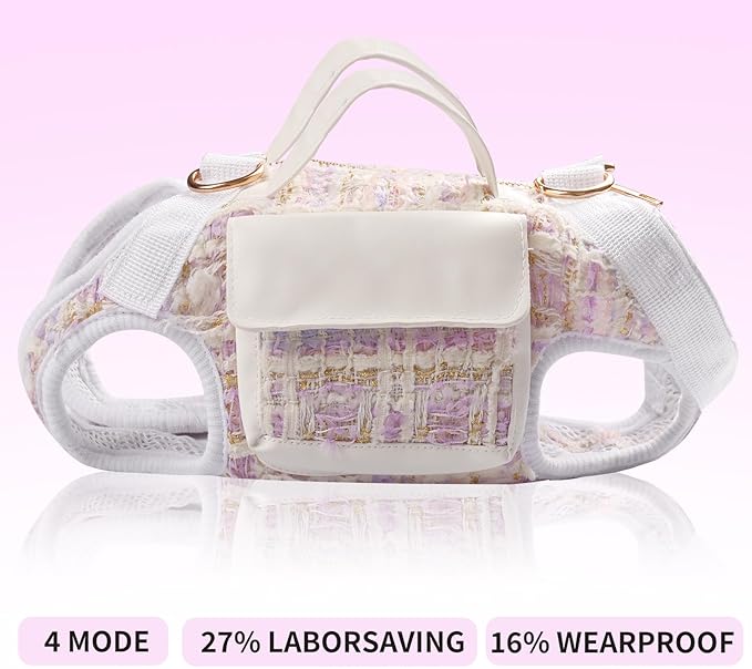 4 in 1 Convertible Dog Lift Harness Backpack, Portable Pet Carrier for Dogs&Cats, Horizontal Design Dog Carrier with Adjustable Back Straps, Dog Harness and Leash Set - Purple Large