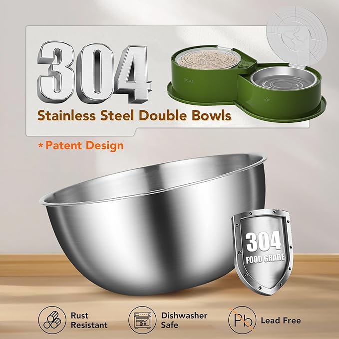 Stainless Steel Dog Bowl Set with Lids, 304 Metal Dual Food & Water Bowls for Dogs & Cats, Large Capacity Pet Feeder with Cover Keeps Food Fresh, Anti-Skid Dog Dish for Small/Medium/Large Pets
