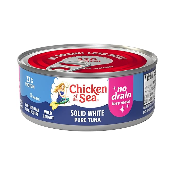 Chicken of the Sea Solid White Pure Tuna, 4 oz. Can (Pack of 4), Wild Caught, No Drain