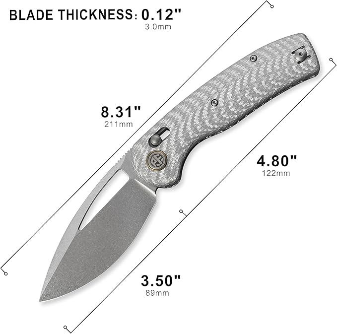 Petrified fish PFP13 Viper Folding Knife,3.5" K110 Steel Stonewashed Blade Carbon Fiber Handle Pocket Knife for Camping EDC Outdoor (White Stonewashed)