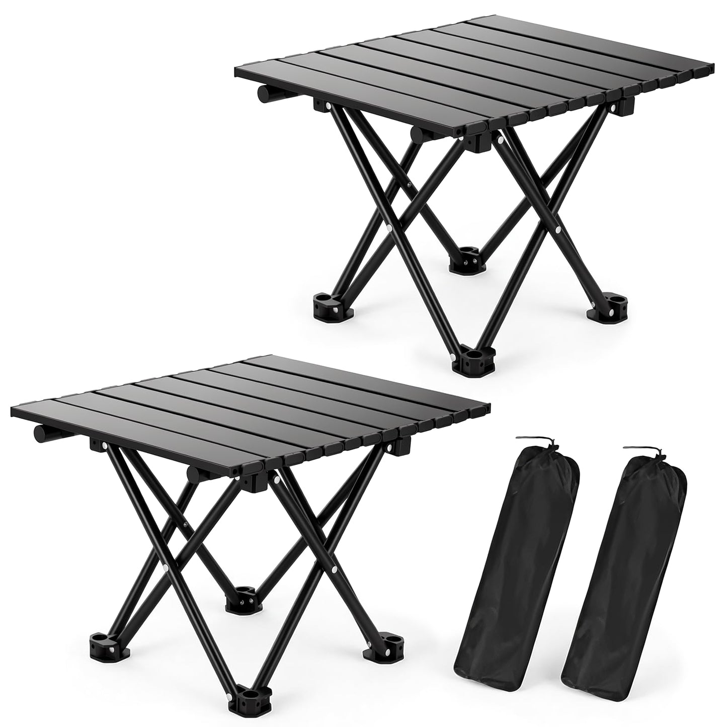 hediya 2 Pack Camping Table Foldable, Portable Folding Beach Table, Black-S