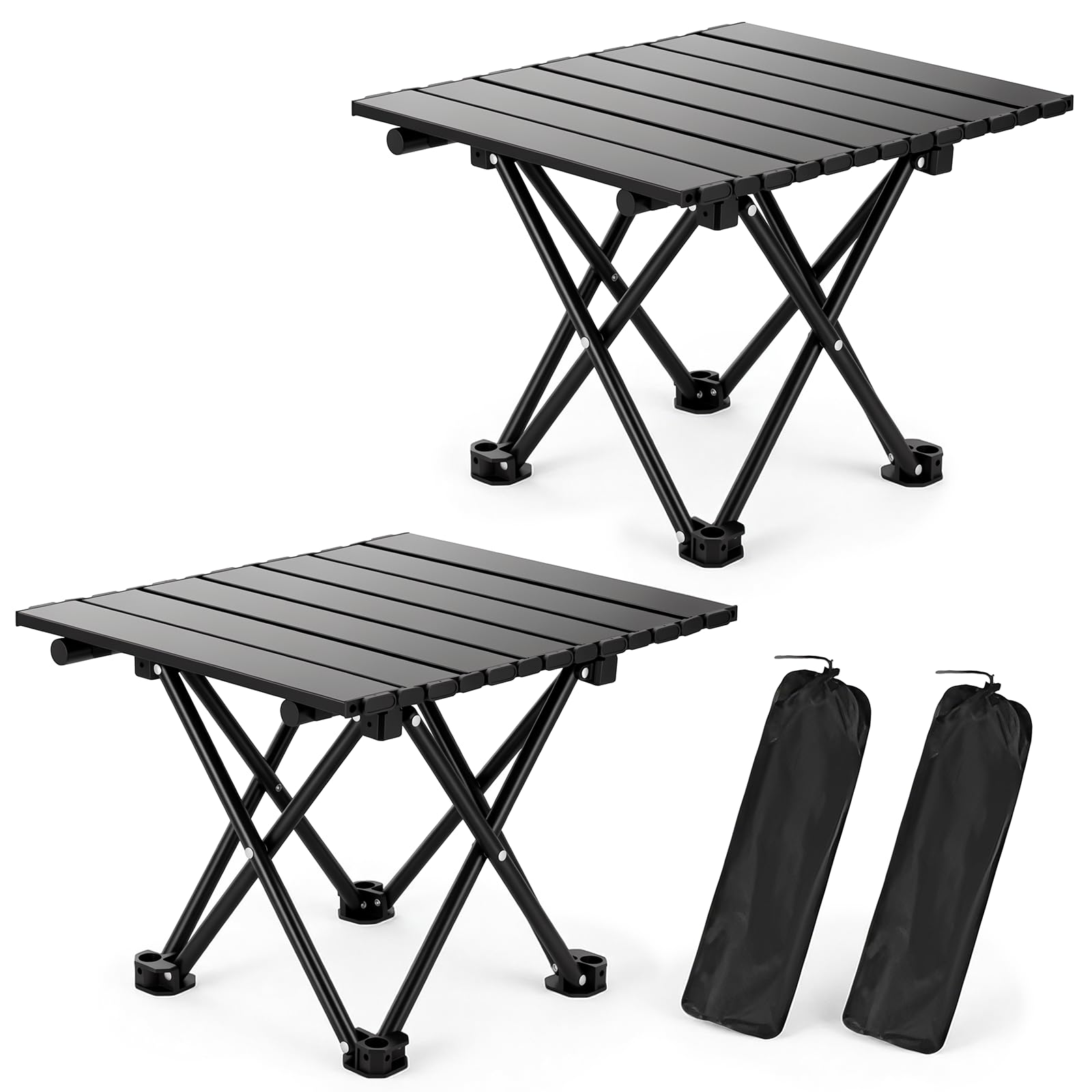 hediya 2 Pack Camping Table Foldable, Portable Folding Beach Table, Black-S
