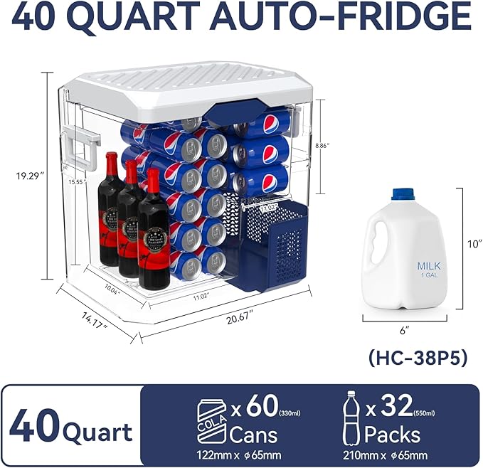 12 Volt Refrigerator Car Fridge Portable 12V 40 Quart Freezer Compressor Cooler 12V/24V DC 110～240 V AC for Truck Van RV Camper SUV and Home Use