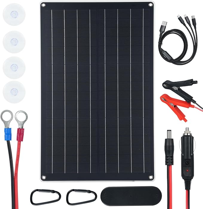 Lixada 30W Solar Charger Panel Kit with MPPT Trickle Maintiner Cntroller Portable Waterproof Flexible Monocrystalline USB Solar Panel for Cellphone Marine Automotive RV Motorcycle Boat Hiking