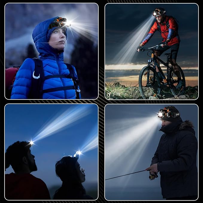 Headlamp，USB Rechargeable LED Head Mounted lampï¼?Super Bright Headlight Flashlight?”—Four Lighting Modes，Suitable for Night Work, Camping, etc