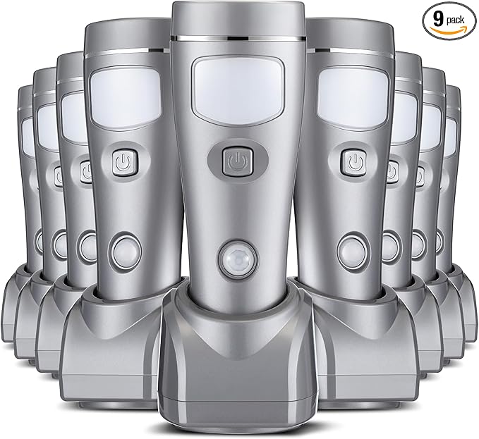 Enhon 9 Pack 4 in 1 LED Emergency Lights for Home Power Failure, Rechargeable Plug in Flashlight Motion Sensor Night Light, Automatic Turn On Power Outage Light for Home Hurricane Supplies