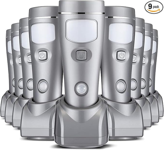 Enhon 9 Pack 4 in 1 LED Emergency Lights for Home Power Failure, Rechargeable Plug in Flashlight Motion Sensor Night Light, Automatic Turn On Power Outage Light for Home Hurricane Supplies