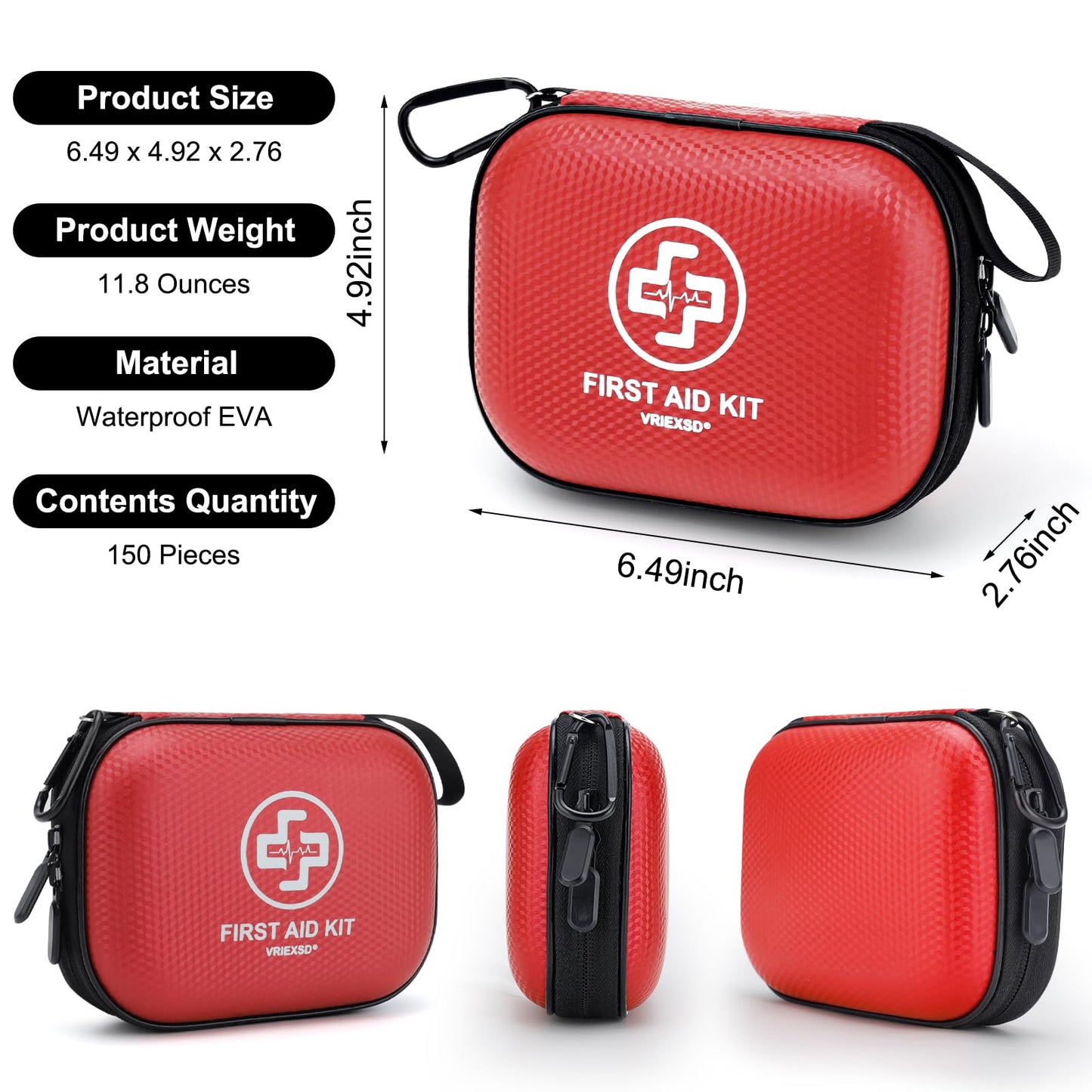 Mini First Aid Kit - 150 Piece Small Waterproof Hard Shell Medical Kit