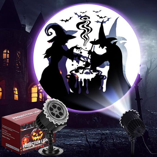 Halloween Projector Light with 1 Film Slides Holiday LED Projector Lights Outdoor Reflectors Waterproof Landscape Decorative Rotation Lighting Movement Projection Lamp(Witches Poison)