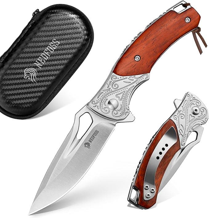 NedFoss Heron Pocket Knife for Men, 2.8" 14C28N Steel EDC Knife with Premium Sandalwood Handle, Personalized Cool Knife for Mens Gift, Collection (No Leather Sheath)