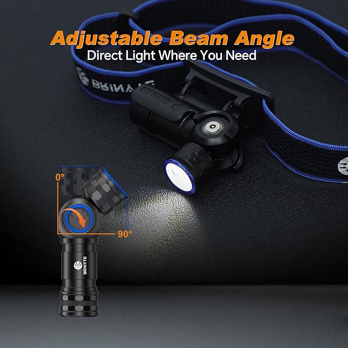 Brinyte HL16 Rechargeable Headlamp Flashlight, 0-90° Adjustable LED Work Light with Magnetic Base Hands-Free Head Torch for Repair, Inspection, Emergency, Camping