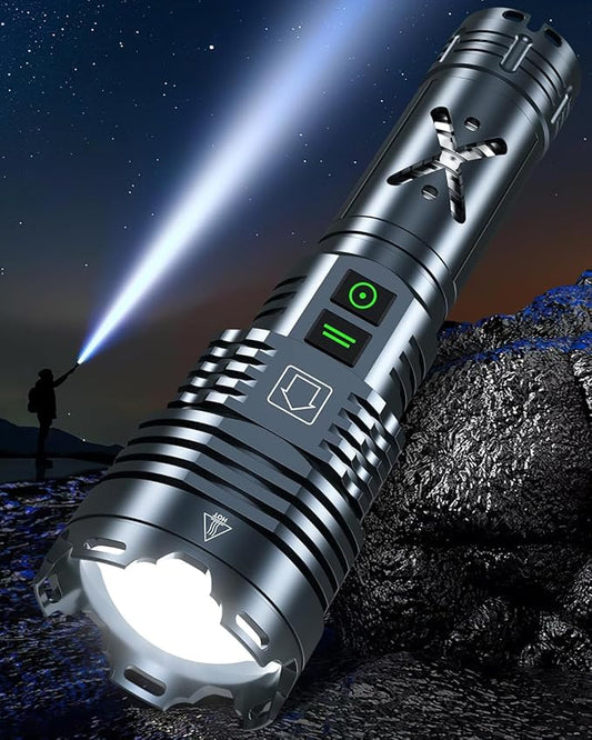 Super Bright 5500.000 High Lumens Flashlights Rechargeable, Powerful LED Flashlight 6 Mode, Zoomable Tactical Flashlights 5000mAh Long Life Battery, Anti-drop Wear-resistant for Home Emergency Camping
