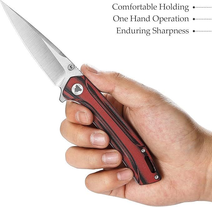 Pocket knife for Men，EDC Folding knives with Clip, 3.26" 154CM Steel Flipper Blade & G10 Handle & Thumb Stud,Gift for Camping Fishing Hiking Survival. Volans-03RB