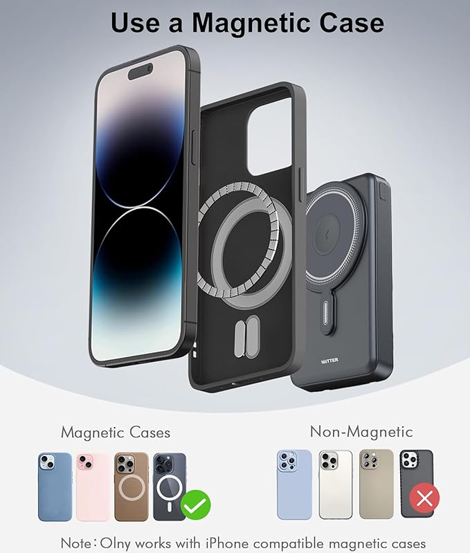 5 in 1 Magnetic Power Bank with Foldable Kickstand,Compact 10000mAh Wireless Portable Powerbank with Fast Charging,Durable Battery Pack with Carrying case,for iPhone 16/15/14/iWatch/AirPods