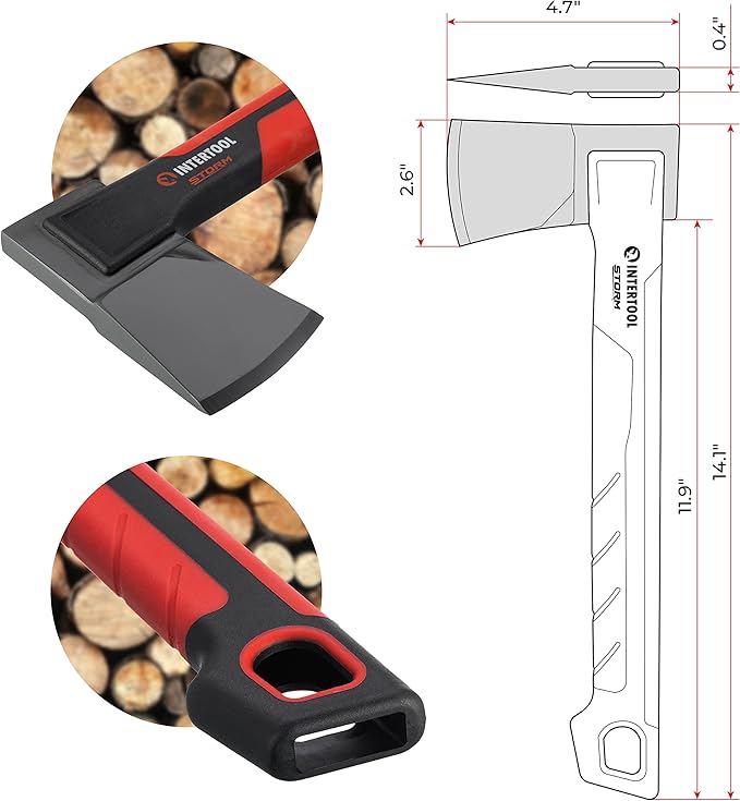 INTERTOOL Hatchet Lightweight for Camp Firewood Splitting & Kindling - Small 14" Wood Chopping Axe