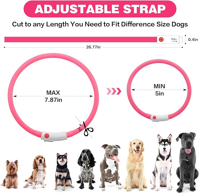 2-Pack LED Dog Collar, HIGO Light Up Dog Collars Glow in The Dark, USB Rechargeable Dog Lights for Night Walking, Reusable Safety Necklace for Small Medium Large Dogs (Pink)