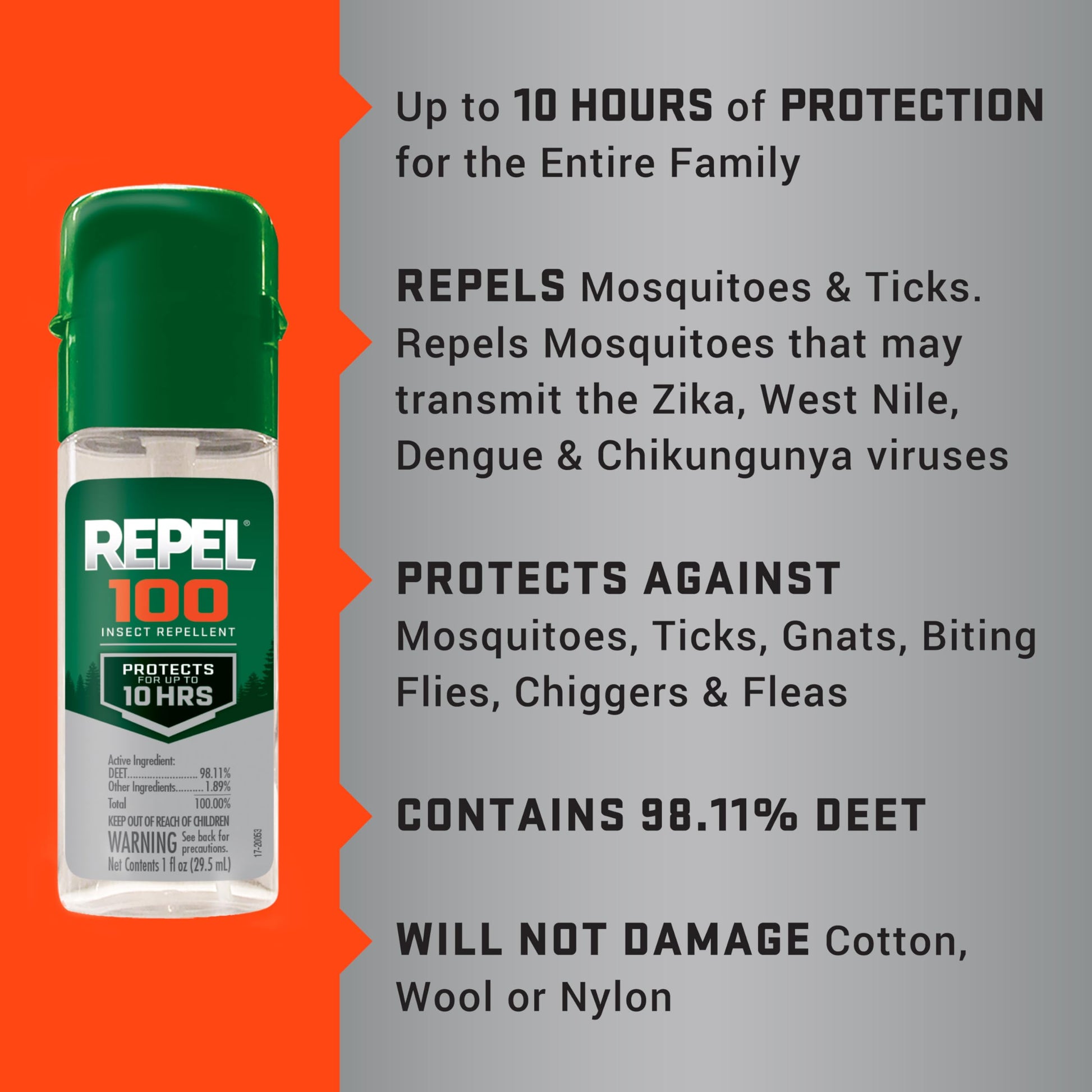 Repel 100 Insect Repellent, 1 Ounce, With DEET, 10-Hour Protection Long-Lasting Insect Repellent