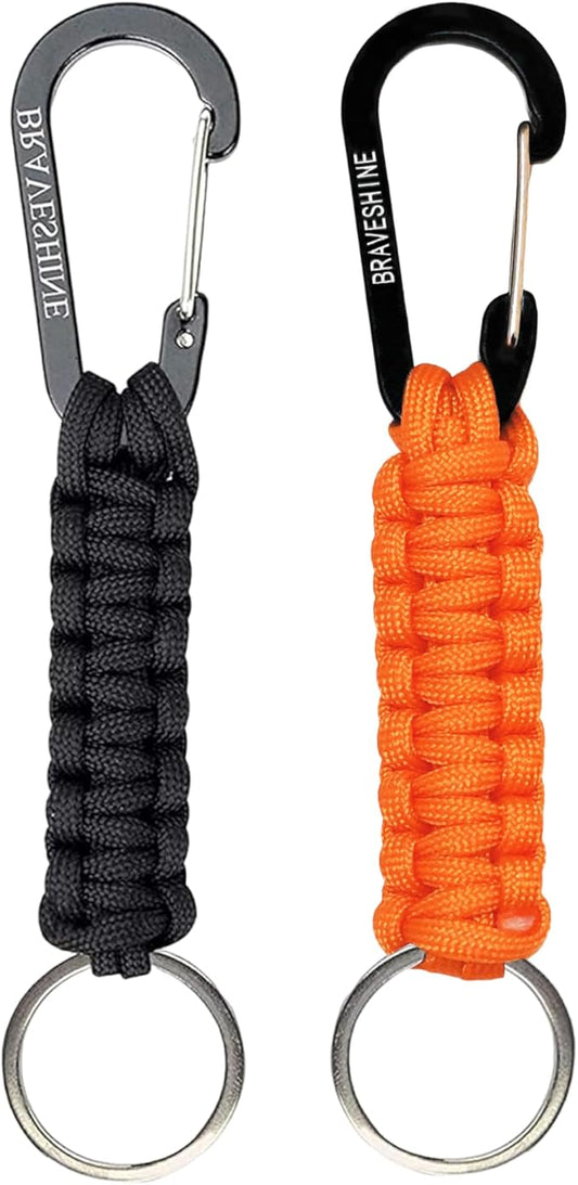 BRAVESHINE Paracord Keychain Carabiner Clip, D Ring Lanyard Hanger Stroller Hook for Water Bottle, Key, Backpacks, Men, Women