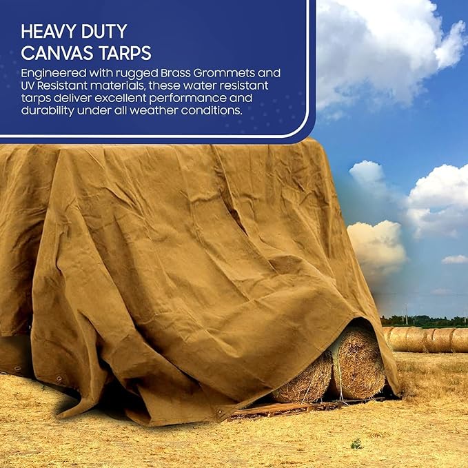 Tarps Now 6x8 ft Heavy Duty Canvas Tarp | 18 MIL Industrial Grade, Tear Resistant, Reinforced Edges, Nickel Plated Grommets | Ideal for Construction, Trucking, Manufacturing, Automotive – Tan Color