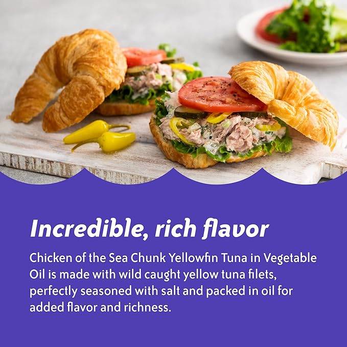 Chicken of the Sea Chunk Yellowfin Tuna in Vegetable Oil, 5 oz. Cans (Pack of 12), Wild Caught Canned Tuna
