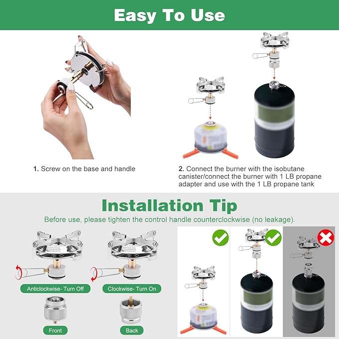 WADEO Portable Camping Stove Burner, Backpacking Stove with 1LB Propane Tank Adapter, Fuel Can Canister Stand and Carry Case, Portable Collapsible Propane Camping Burner for Outdoor Cooking