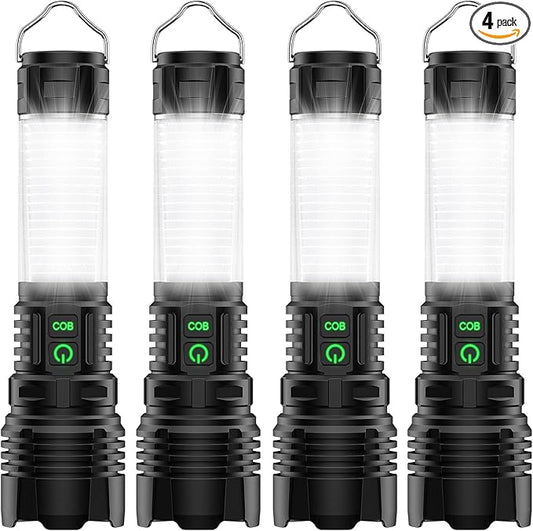 Flashlights High Lumens Rechargeable 4Packs- Super Bright Tactical LED Flashlight,Powerful USB C Flash Light with 360°COB Light, Long Beam 3280Ft,7 Modes,Waterproof Handheld Flashlight for Emergency