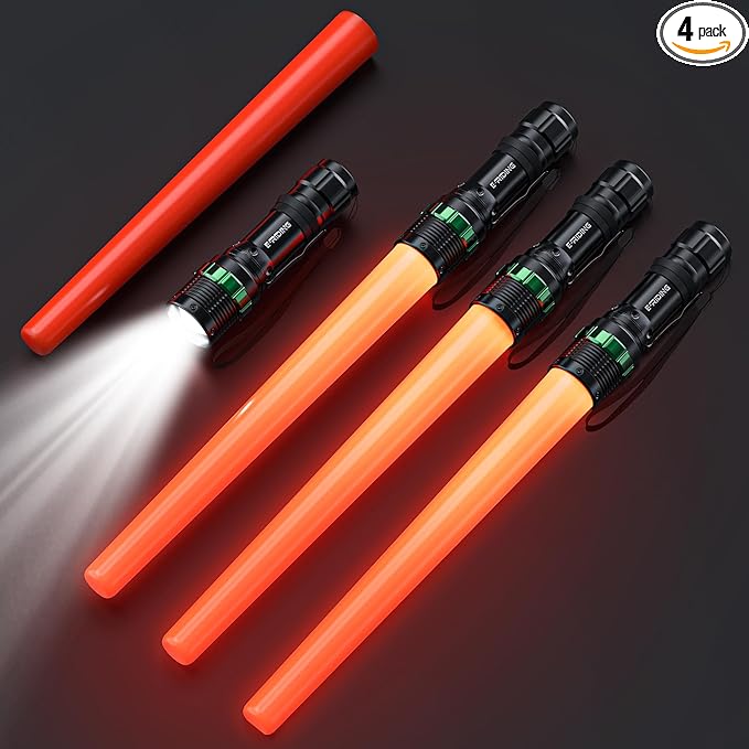 4 Pack Traffic Wand, 16 Inch LED Traffic Flashlight, Orange Safety Signal Baton with for 5 Flashing Modes, Air Traffic Control Wands for Airport, Parking, Car Directing
