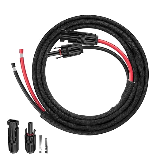 6FT 10AWG Solar Panel Extension Cable with Pair of Connectors, Solar Cable for Solar Panels, Charge Controllers and Solar Generator (10AWG-One End Installed, 6FT)