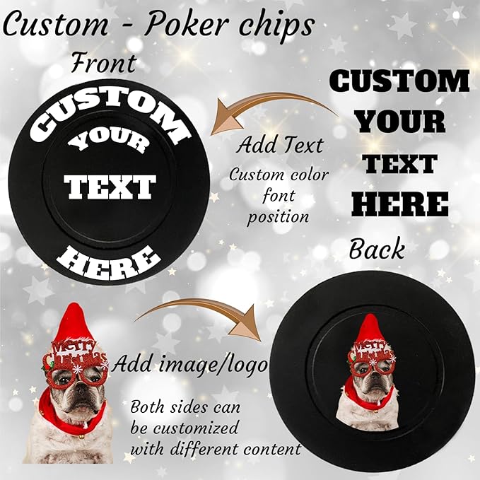 Custom Poker Chips Personalized Plastic Poker Chips with Logo Funny Parties Chips Print Your Photo or Text Golf Ball Markers for Putting Green Black