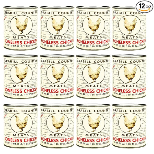 Grabill Country Meats Canned Boneless Chicken – 27 oz Cans, Pack of 12 | Premium All-Natural White Meat, Fully Cooked & Ready to Eat | Shelf Stable Protein for Quick Meals, Emergency Food Supply, Survival, Camping & Long-Term Storage