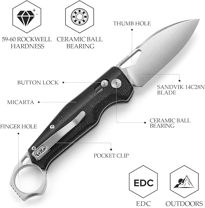 Knives - Sagitta-04B | Folding Knife with Clip，Pocket EDC Knife For Menï¼?.95" 14C28N Steel Sharp Blade & Micarta Handle，Outdoor Camping Tool，Axis lock