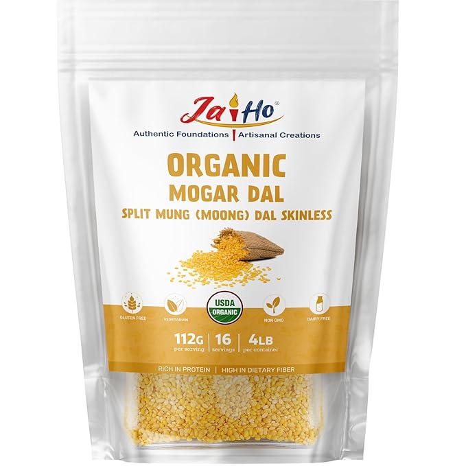 Jai Ho Certified Organic Kabuli Chana Garbanzo Beans 4 lb | Chickpeas Lentils | Indian Kabuli Chole Chana | USDA Organic | Non-GMO | Chemical-Free | Premium Quality Kosher (4 Pound, Moong Mogar Dal (W/O Skin))