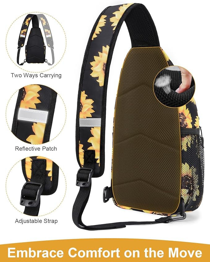 Crossbody Bags for Women Man Waterproof Sling Bag Backpack Trendy Casual Cross Body Bag with Convertible Shoulder Strap Chest Bag for Camping Hiking Travel Essentials (Sunflower, Medium)