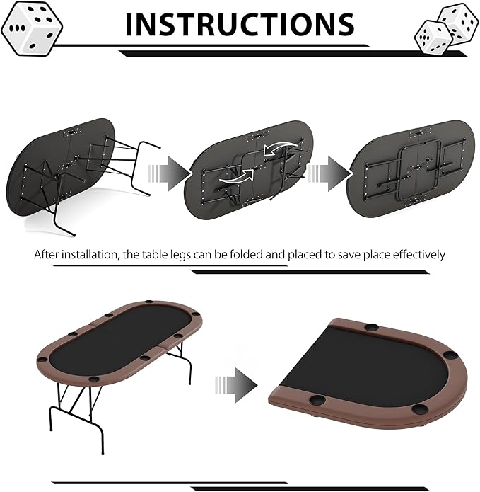 8 Player Foldable Poker Table, 71" Portable Folding Poker Game Tables with Collapsible Legs, Cup Holders, Casino Grade Felt Surface, Oval Card Game Poker Table for Game Room, Brown