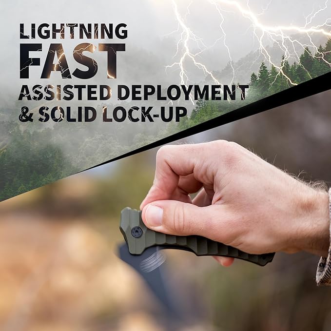 Off-Grid Knives - Rapid Fire Ranger, Camping & Hunting Knife, Cryo D2 Blade Steel with Olive Drab G10 Scales, Deep Clip, Left or Right Carry, Survival, Hiking, Fishing, Boating, Bushcraft