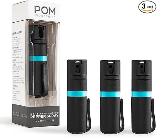 POM Pepper Spray Pocket Clip, Quick Flip Top Safety, Maximum Strength OC Formula with UV Marking