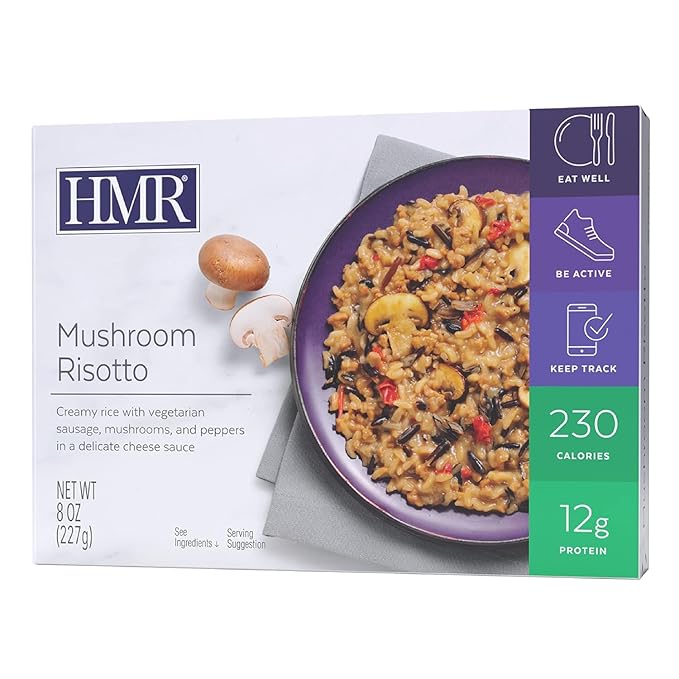 HMR Mushroom Risotto Entrée | Pre-packaged Lunch or Dinner to Support Weight Loss | Ready to Eat | Vegetarian | 12g of Protein | Low Calorie Food | 8oz Serving per Meal | Pack of 3