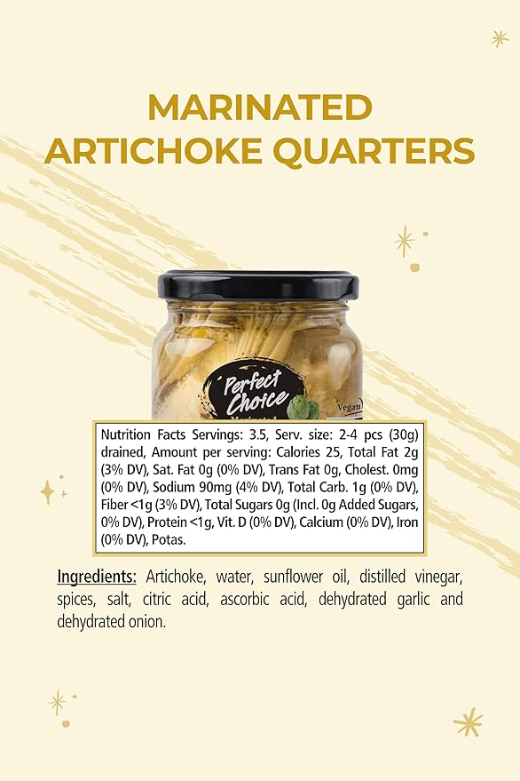Perfect Choice Artichoke Quarters Marinated - Delicious artichoke for Salads, Pizzas & More - 6.5 oz (Pack of 3)