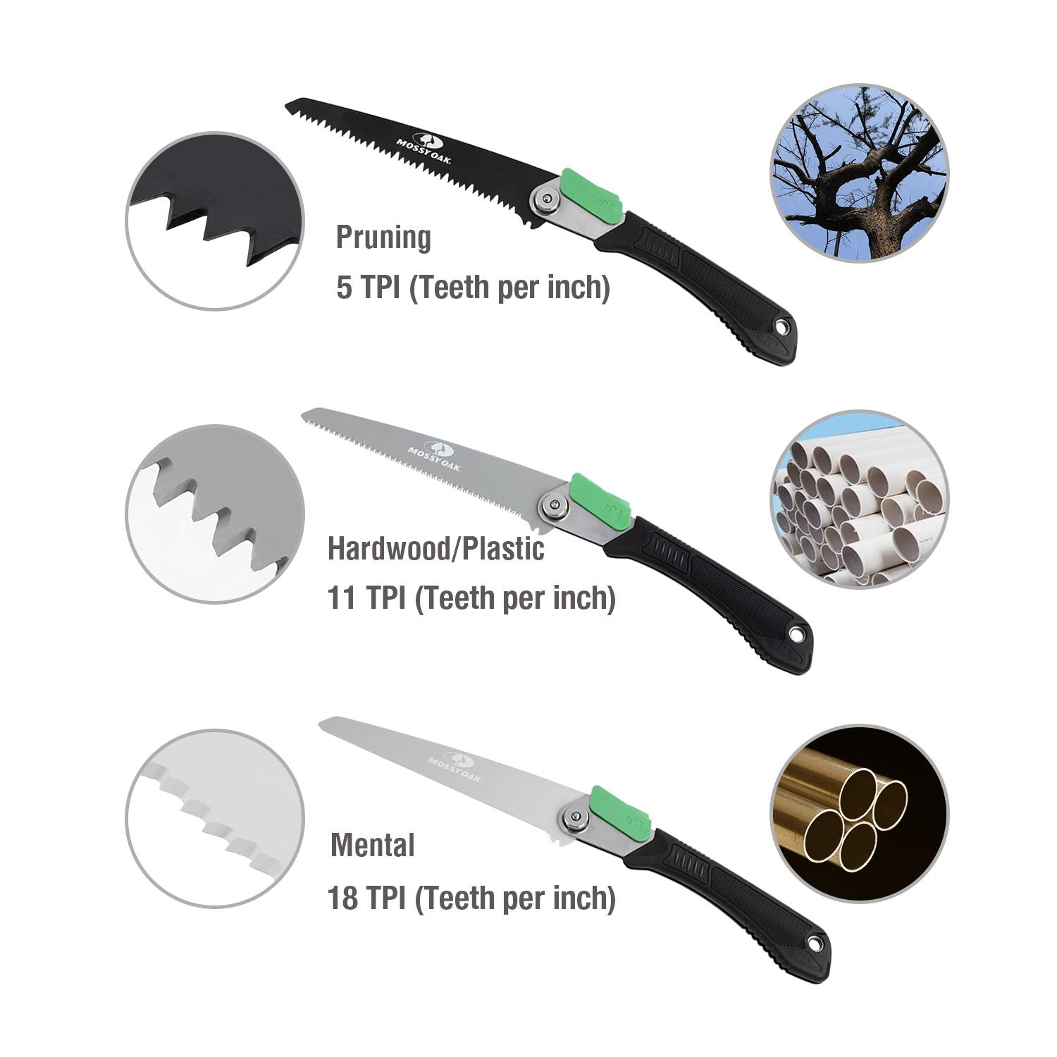 MOSSY OAK 3 in 1 Folding Saw, Pruning Hand Saw with Wood
