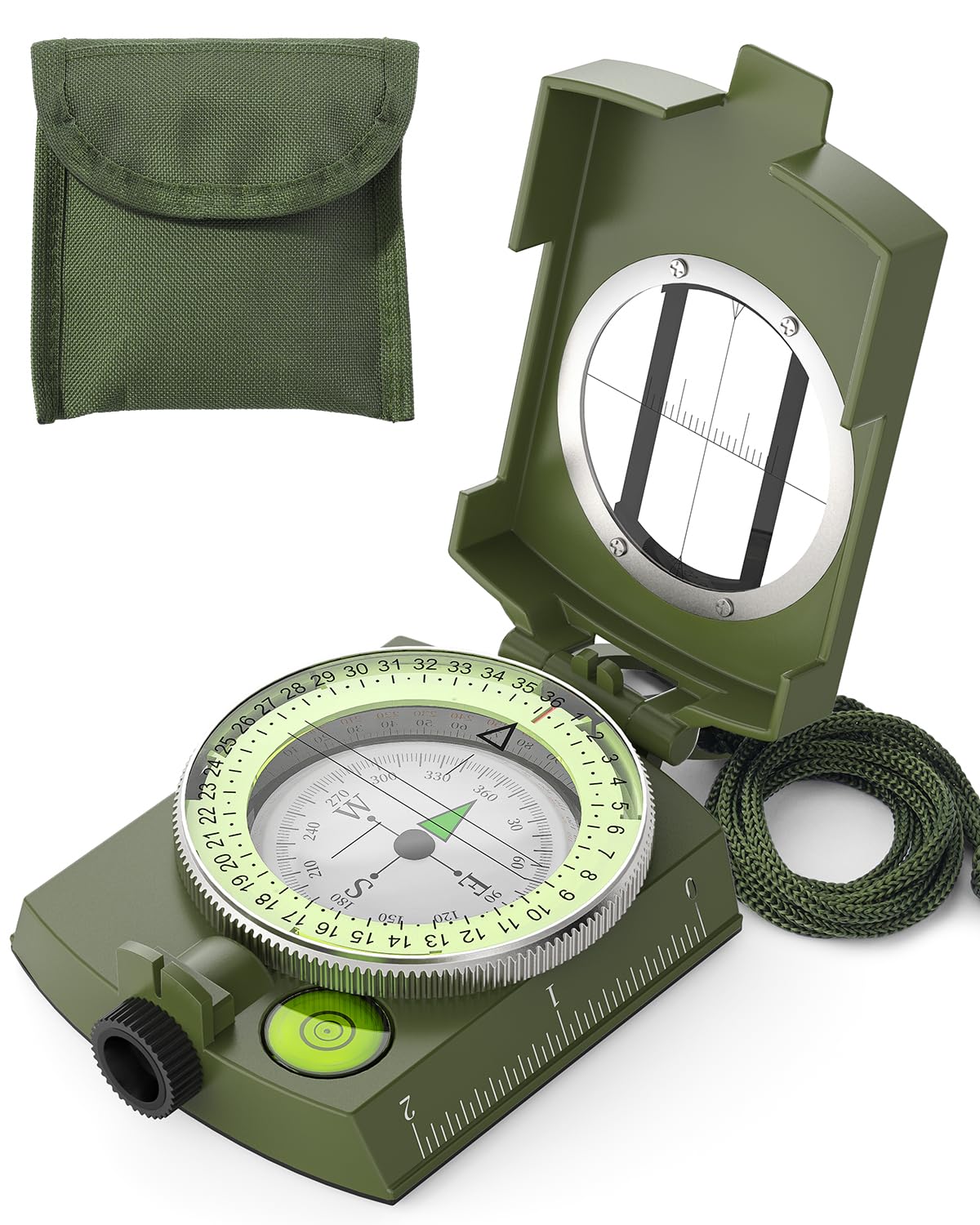Sportneer Military Lensatic Sighting Compass with Carrying Bag, Waterproof and Shakeproof, Army
