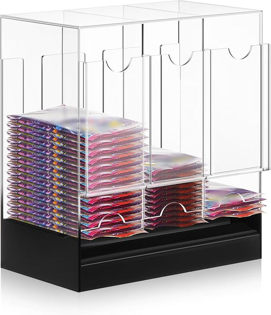 1 Pcs Acrylic Booster Pack Dispenser, Card Dispenser Storage and Organizer, for Trading Card, Booster Packs, Sports & More (Black Base 3 Slots)