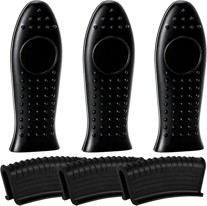 Joyhalo Cast Iron Skillet Handle Covers - 6 Pack, Heat Resistant, Silicone Pot Handle Sleeve Covers, Black