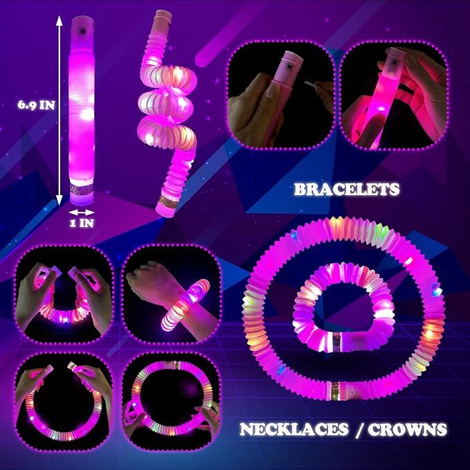 24 PCS Pink Glow Sticks Party Favors for Kids, Light Up Necklaces Bracelets Accessories for Toddlers,Halloween Birthday Party Basket Goodie Bag Stuffers Fillers,Treats Prizes Toys Gifts for Boys Girls