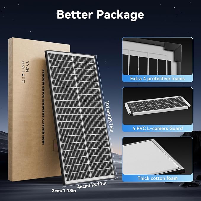 800 Watt Bifacial Solar Panel 8pcs 100 Watt, 18BB Monocrystalline Dual-Sided 12V/24V High Efficiency Module for RV, Boat, Cabin, Camping, Off-Grid Power Systems