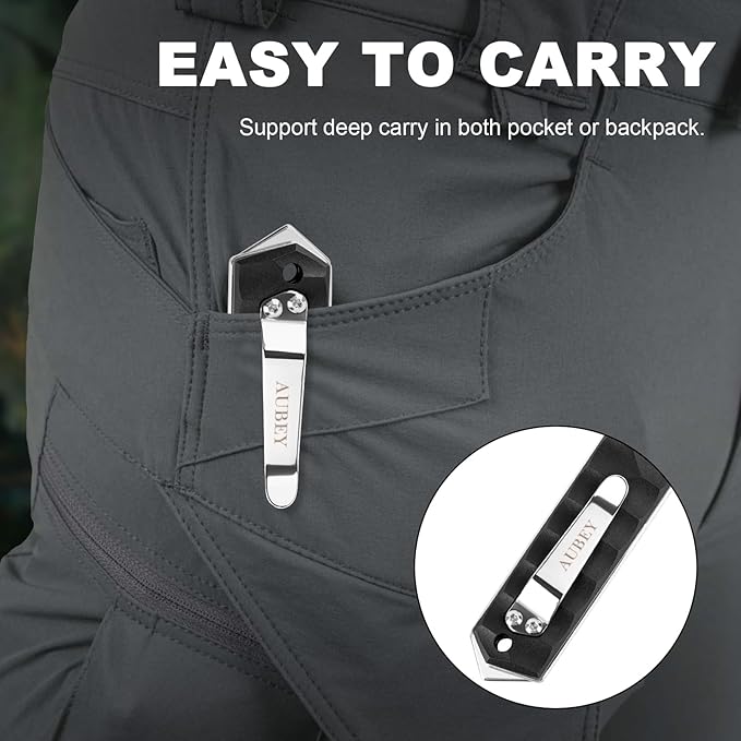 AUBEY Damascus Pocket Knife with Clip, Tanto Blade Damascus Steel Folding Knives for Men Tactical, Aluminum Handle with Glass Breaker for EDC Camping