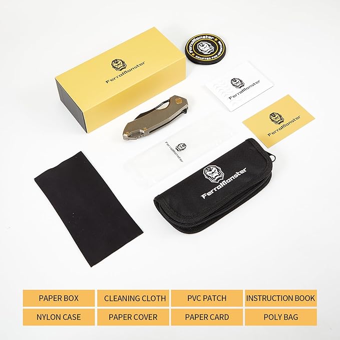 Folding Knife pocket knife EDC Knife With Clip Survival knife Camping knife - M390 Steel Titanium Handle - Outdoor Camping Survival Hunting knife with Sheath (Bronze)