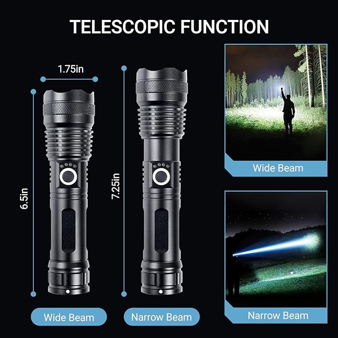 2-Pack Rechargeable LED Flashlight, High Lumen, Zoomable Tactical Flashlight with 5 Modes and 12 Hour Run Time, IPX6Waterproof, Great for Camping, Hiking, Emergencies and Home Use (2-Pack)