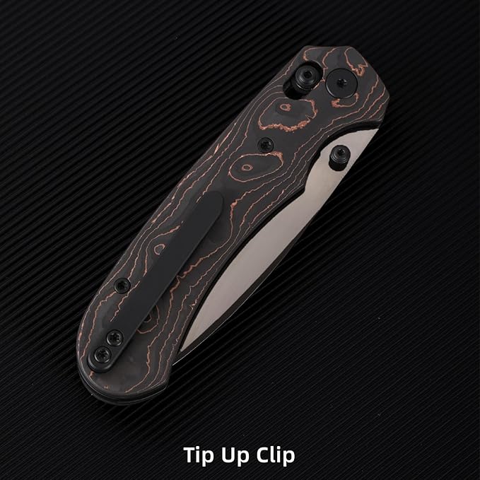 Folding Pocket Knife,3.31” M390 Blade,Erogonomic Titanium Handle,Hunting Survival Knife,EDC Knife for Hunting Camping Survival Outdoor Fishing Hiking（Black&Brown）